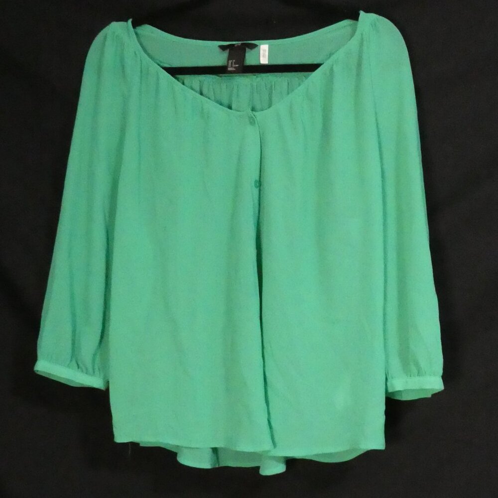 H&M | size 8 | Green Sheer Long Sleeve Button-Up Blouse | NWOT